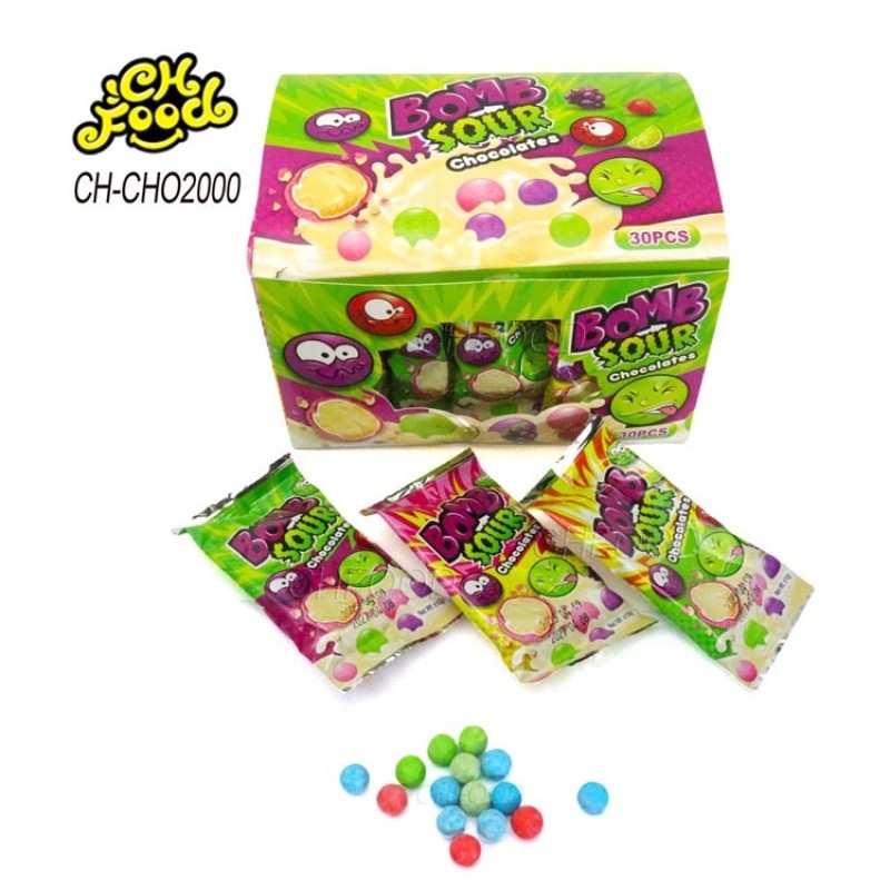 Custom Halal Sour Bomb Chocolates Candy Sweets Ball Wholesale and OEM China Snack for Children