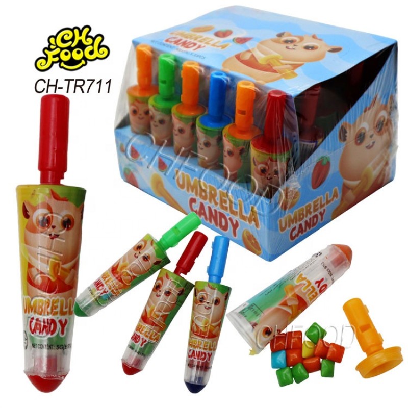 China Candy Sweets Wholesale Custom Private Label Cartoon Whistle Umbrella-Shaped Crayons Candy Toy with Square Chewing Gum