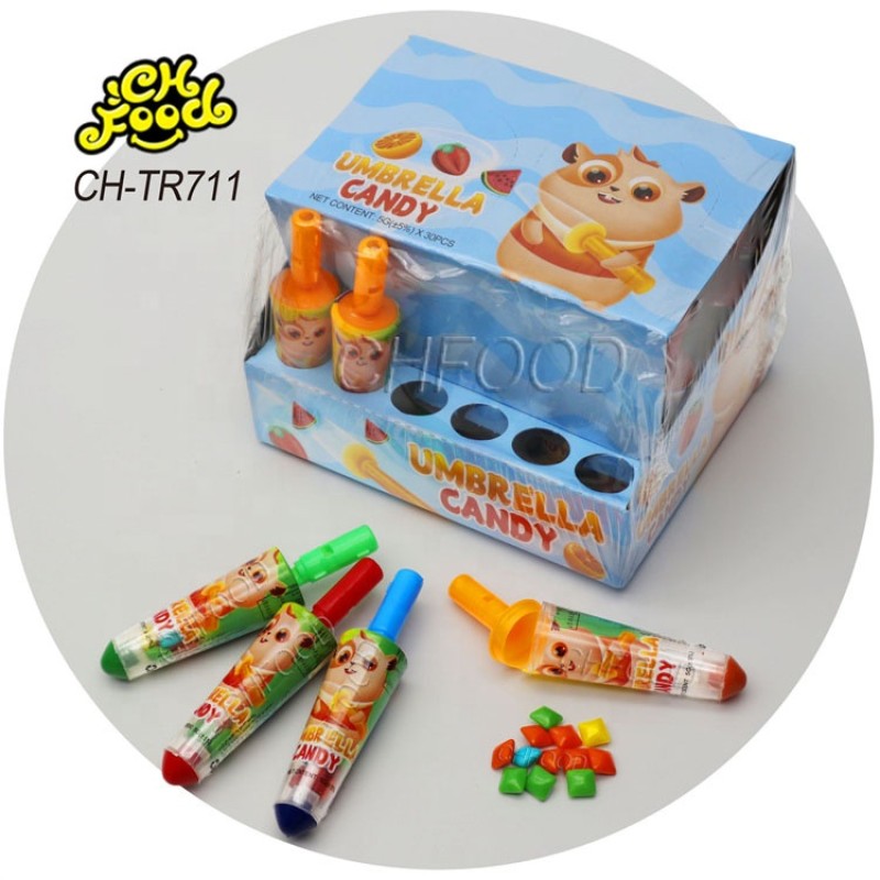 China Candy Sweets Wholesale Custom Private Label Cartoon Whistle Umbrella-Shaped Crayons Candy Toy with Square Chewing Gum