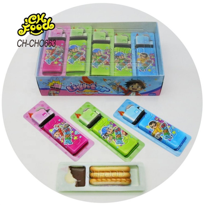 Halal Snack Wholesale and OEM Lighter Shape Chocolate With Biscute Cup Kids Chocolate and Biscuits