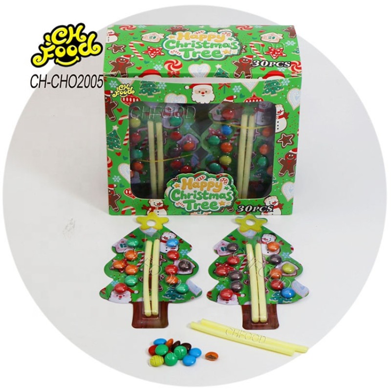 Christmas Candy Christmas Trees Shape Candy Toy for Kids Colorful Chocolate Bean with CC Stick Sour Powder Candy Sweets