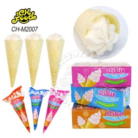 Customized Halal Fruit Flavor Ice Cream Shape Marshmallows with Jam Filled  Cone Cotton Candy Sweets