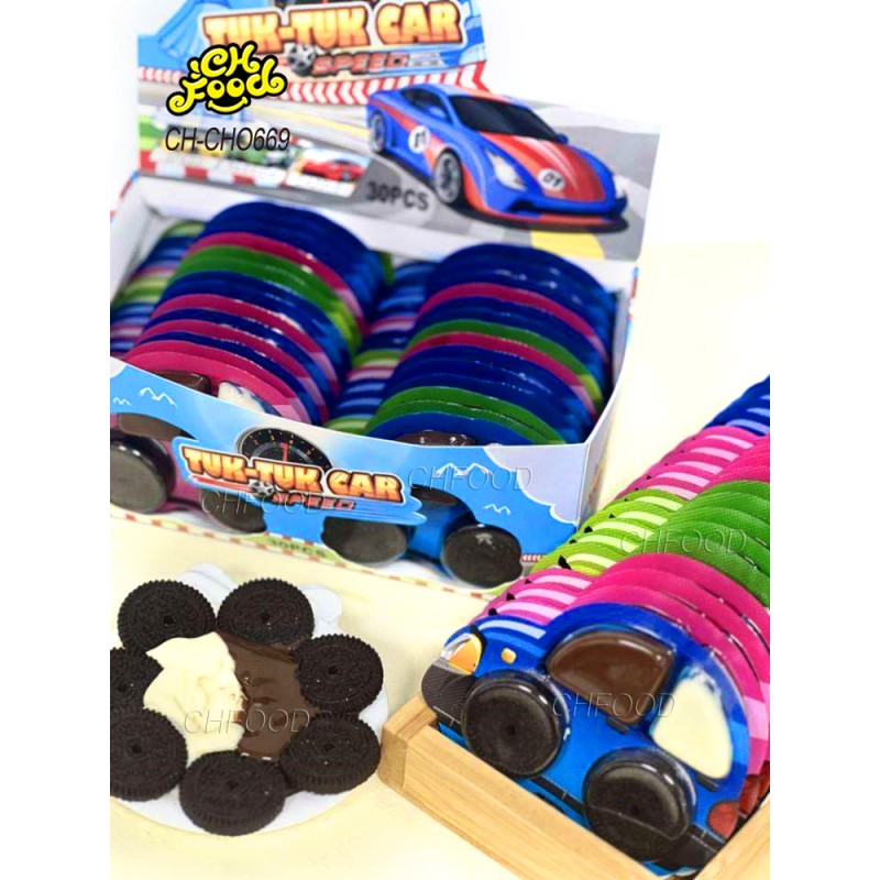 Wholesale New Item Halal Chocolate Jam with Mini Round Biscuits Car Shape Candy Toys for Kids Snack Food