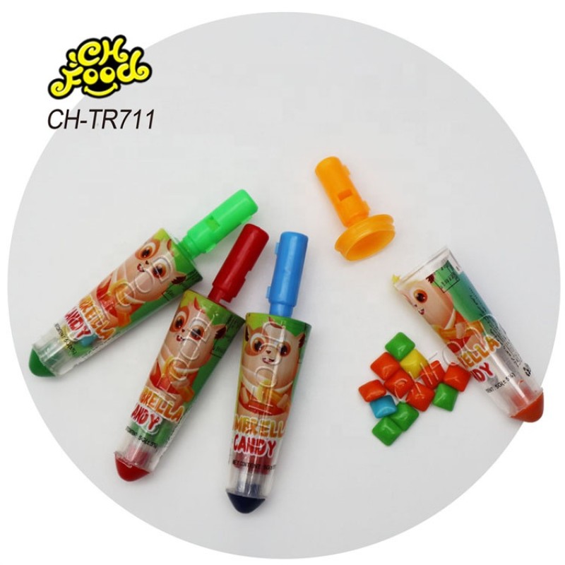 China Candy Sweets Wholesale Custom Private Label Cartoon Whistle Umbrella-Shaped Crayons Candy Toy with Square Chewing Gum