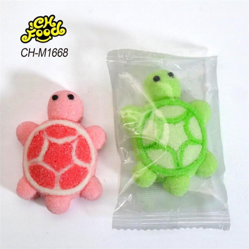 Custom 3D Cute Marine Animal Turtles Shaped Marshmallow Candy Wholesale and OEM Cartoon Shape Halal Sweets Cotton Candy