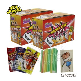 Halal Fruit Flavor CC Stick Candy  Sour Powder Straw Candy with Cartoon Tattoo