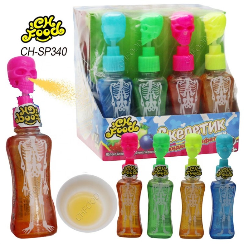 China Manufacturer Wholesale Skull Spray Candy Liquid Candy Sour Fruit Flavor Plastic Bottle Candy Toy for Children