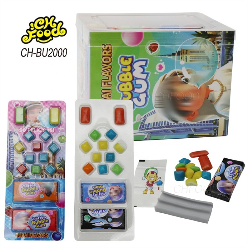 Low MOQ Hot Selling Mini Square Chewing Gum with Tattoo Bubble Gum for Kids Halal Candy Sweets Snack Food