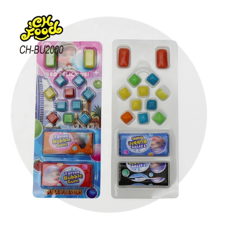 Low MOQ Hot Selling Mini Square Chewing Gum with Tattoo Bubble Gum for Kids Halal Candy Sweets Snack Food