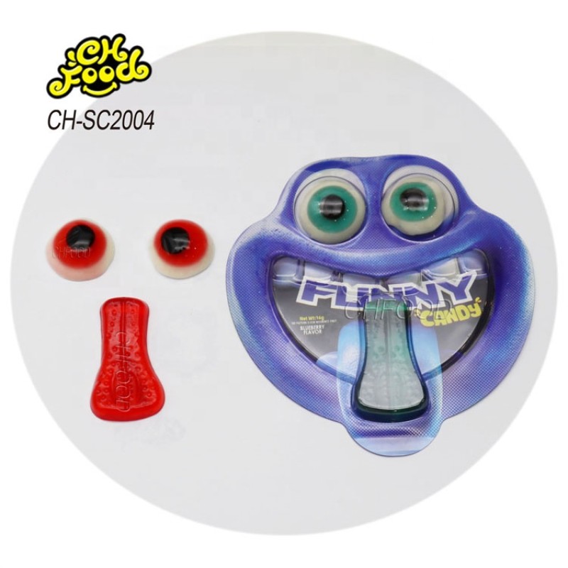 Hallowmas Fruit Flavor 3D Tongue and Eyeball Gummy Candy Sweets Low MOQ Wholesale Halal Funny Face Candy