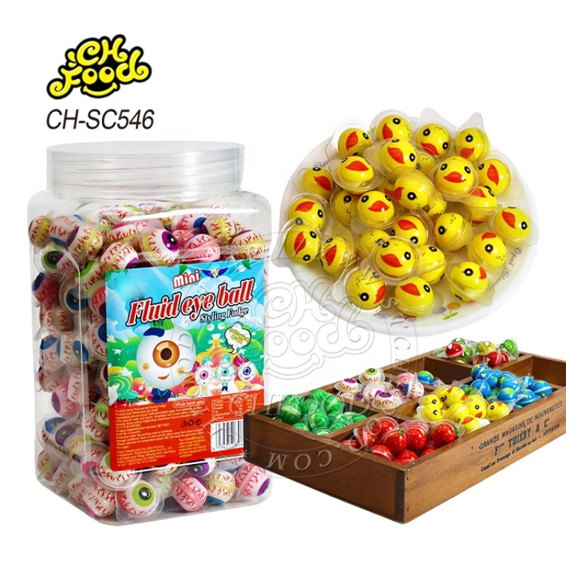 Halal Small Eyeball watermelon Strawberry Duck Earth Shape Fruit Jelly Filled Gummy Candy Sweets Soft Candy