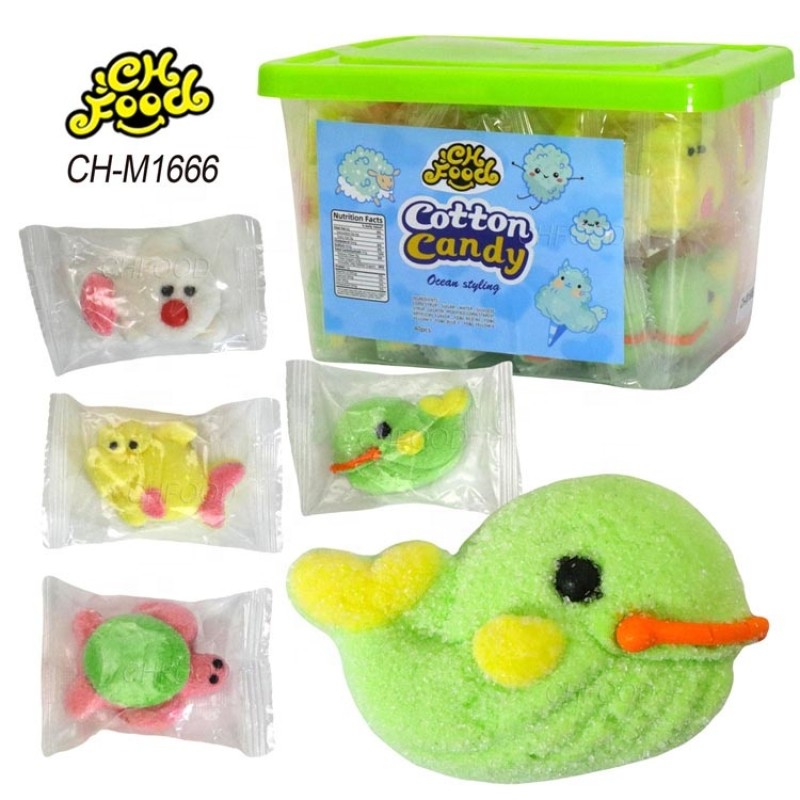 Custom Cute Marine Animal Fish and Turtles Shaped Marshmallow Candy Wholesale and OEM Cartoon Shape Halal Sweets Cotton Candy