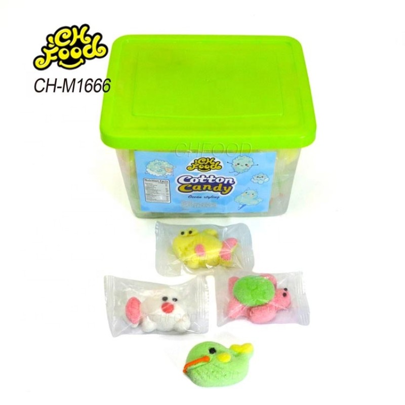 Custom Cute Marine Animal Fish and Turtles Shaped Marshmallow Candy Wholesale and OEM Cartoon Shape Halal Sweets Cotton Candy