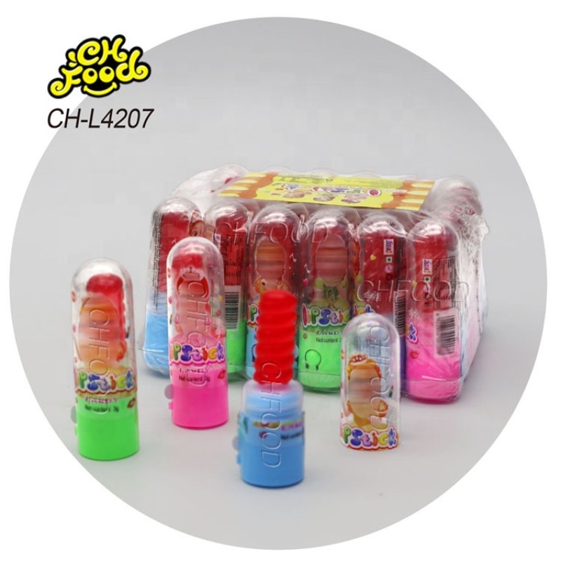 Cheap Plastic Candy Toys for Kids Led Lightning Lipstick Lollipop Hard Candy Sweets Snack Food