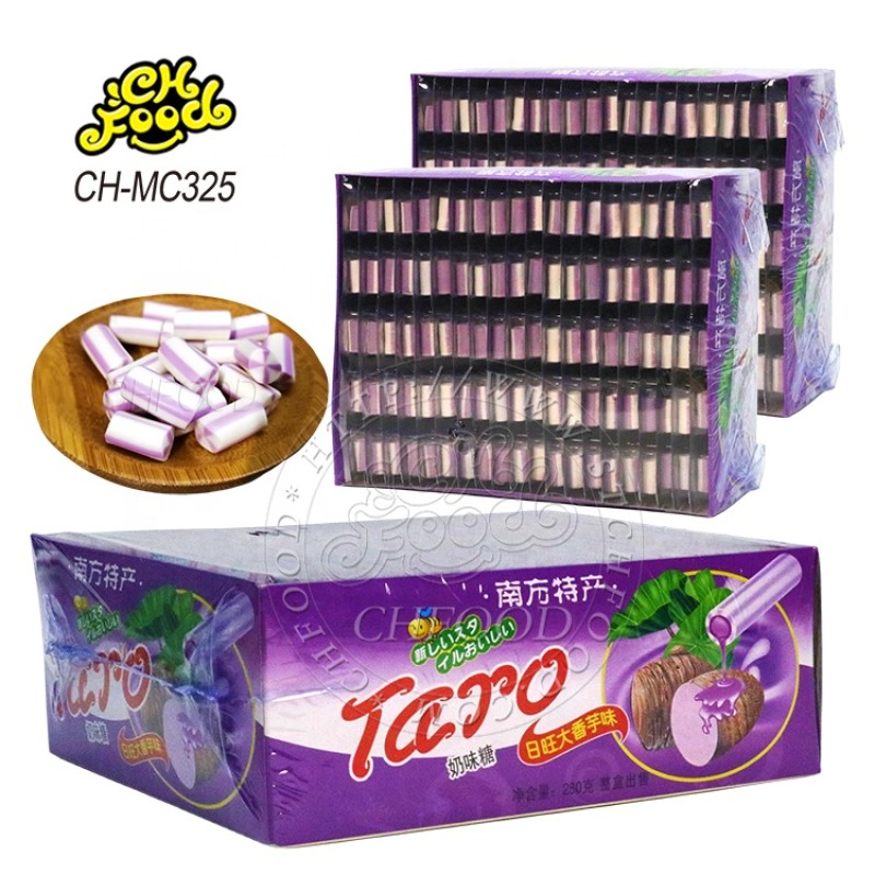 Manufacturer Custom Soft Chewy Taro Milk Candy Wholesale Halal Candy Sweets