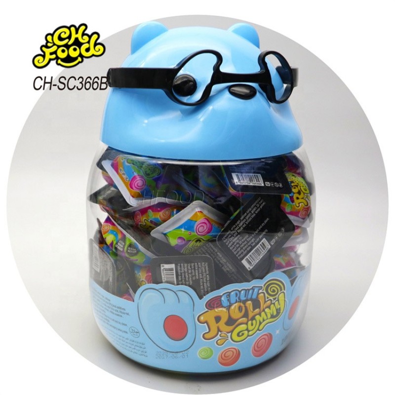 Halal Fruit Flavor Roll Gummy Candy in Glass Bear Bottle Factory  Wholesale and OEM Soft Candy Sweets for Kids