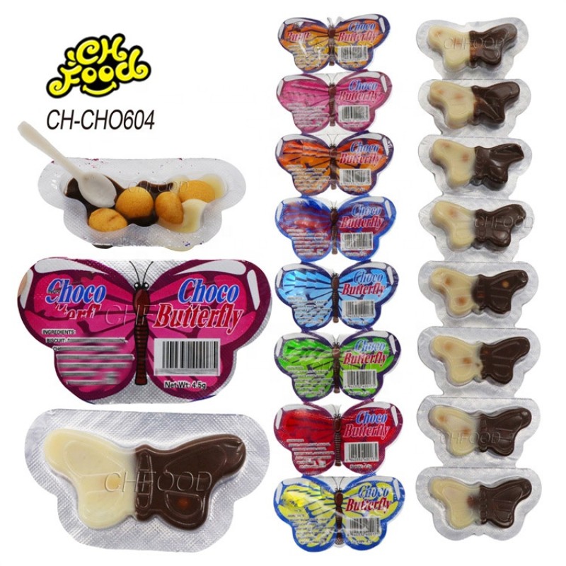 Hot Selling Low MOQ Small Butterfly Chocolate Biscuits Halal Sweet Candy Snack