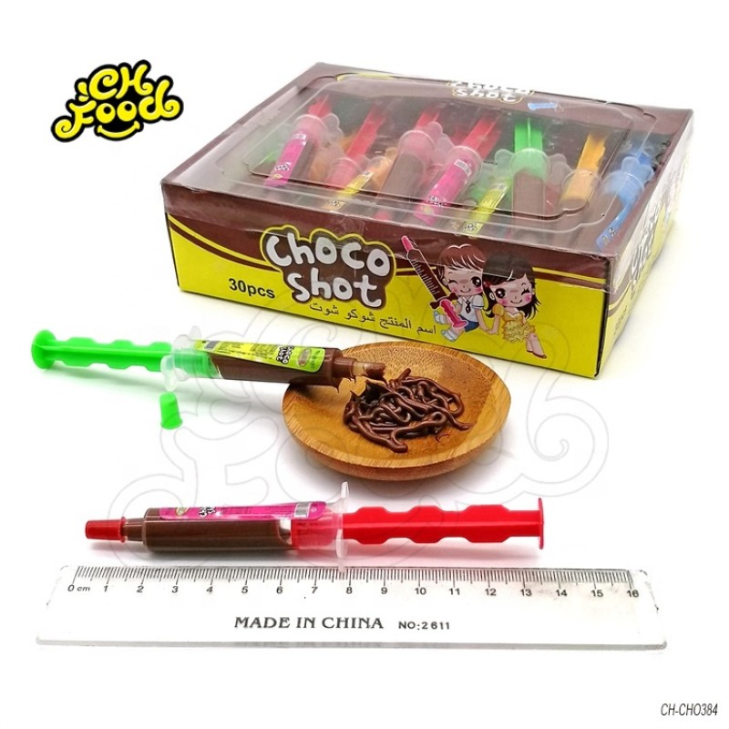 halal wholesale injection syringe chocolate jam with balloon liquid toy candy sweets for children