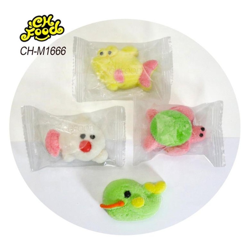 Custom Cute Marine Animal Fish and Turtles Shaped Marshmallow Candy Wholesale and OEM Cartoon Shape Halal Sweets Cotton Candy