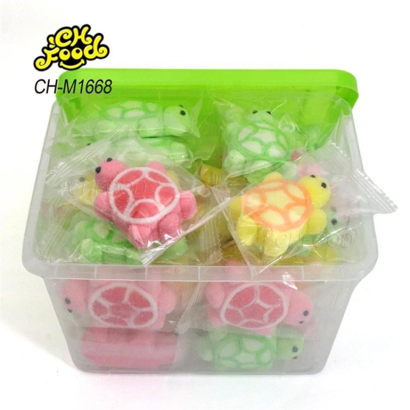 Custom 3D Cute Marine Animal Turtles Shaped Marshmallow Candy Wholesale and OEM Cartoon Shape Halal Sweets Cotton Candy