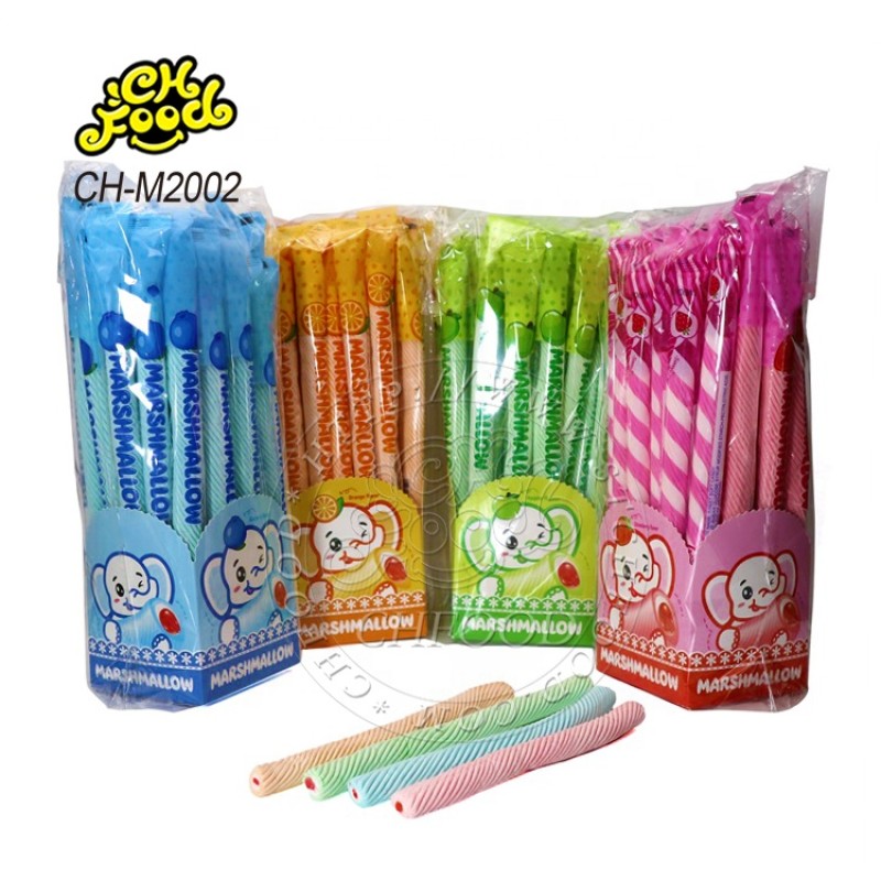 Hot Long Twist Stick Marshmallow Sweets OEM and Wholesale Halal Fruit Flavor Cotton Candy in China