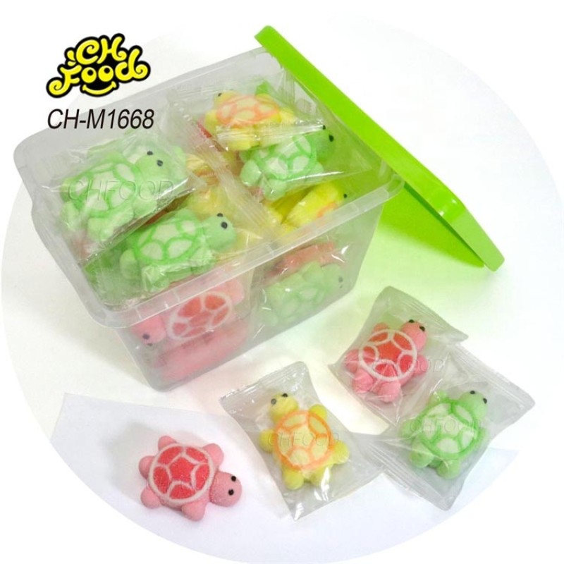 Custom 3D Cute Marine Animal Turtles Shaped Marshmallow Candy Wholesale and OEM Cartoon Shape Halal Sweets Cotton Candy
