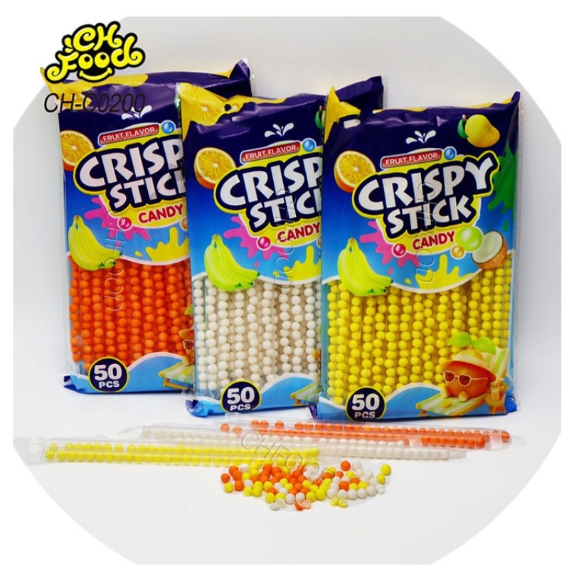 Fruit Flavor Crispy Sugar Coated Puffed Candy Stick Cheap Candy Sweets Wholesale and OEM Kids Snack Food Halal