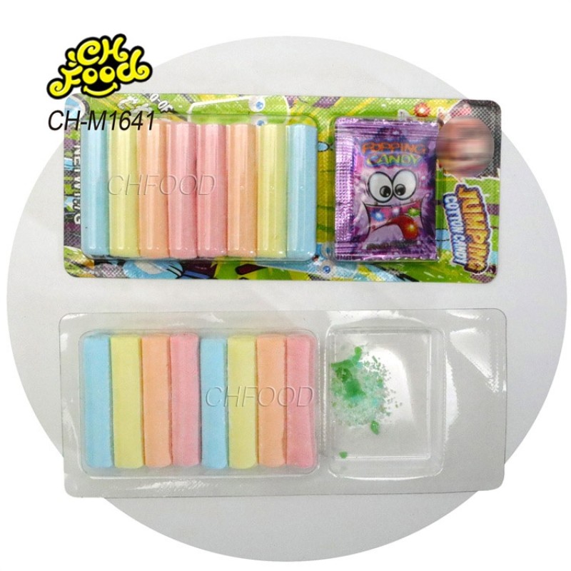 Low MOQ Wholesale  Halal Jumping Cotton Candy Sweets OEM and Wholesale Marshmallow Stick with Popping Candy for Kids