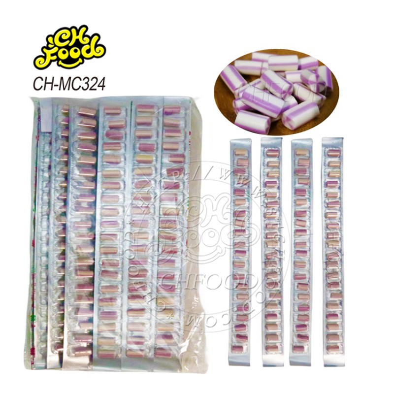 Wholesale Low MOQ Halal Cheap 2 in 1 Taro Flavored Chewy Candies Milk Tablet Candy Sweets Promotional Pressed Candies