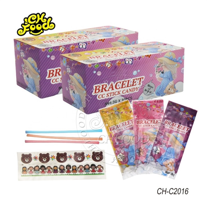 Halal Fruit Flavor CC Stick Candy  Sour Powder Straw Candy with Cartoon Tattoo