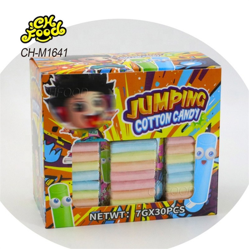 Low MOQ Wholesale  Halal Jumping Cotton Candy Sweets OEM and Wholesale Marshmallow Stick with Popping Candy for Kids