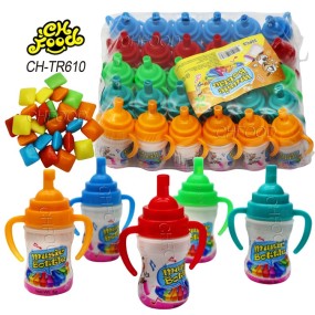 Wholesale Tray Packing Funny Cartoon Nipple Bottle Shape Whistle Toy Candy with Fruit Flavour Mini Bubble Gum Halal Chewing Gum