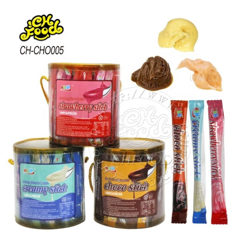 Halal Candy Liquid Chocolate Paste Stick Creamy Strawberry Choco Stick for Children