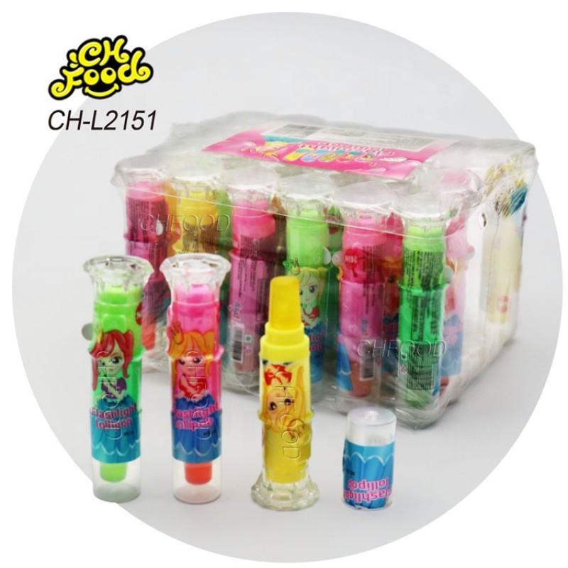 China Supplier Plastic Electric Light Toy Small Flashlight Toy Hard Candy Lollipop for Children Halal Kids Candy Snack