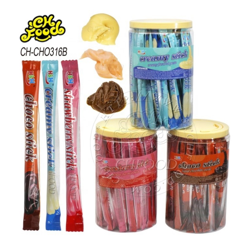 Halal Candy Liquid Chocolate Paste Stick Creamy Strawberry Choco Stick for Children