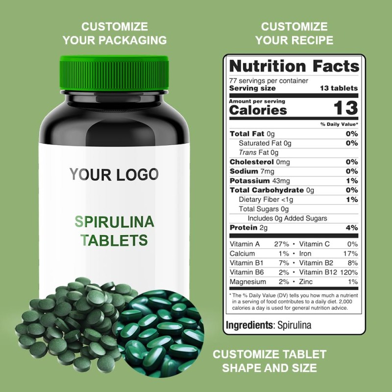 Spirulina Extract Tablets Factory - 250mg-500mg Green Powder Vitamin