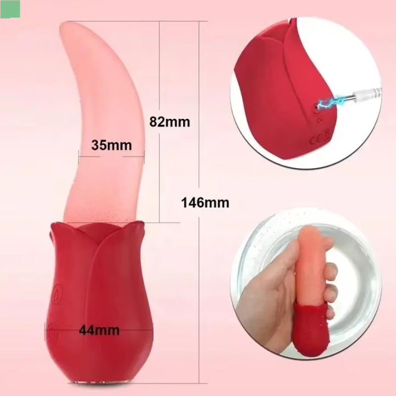 Hot Sale Realistic Tongue Licking Rose Vibrator Adult Female Sex Toys with G-Dot Clitoral Stimulator Nipple Massager