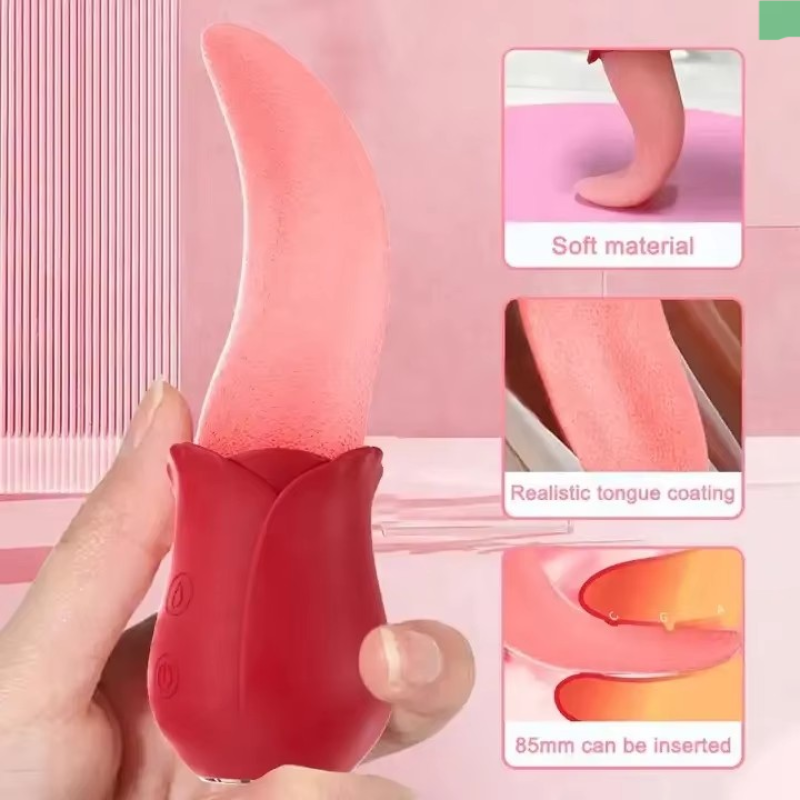 Hot Sale Realistic Tongue Licking Rose Vibrator Adult Female Sex Toys with G-Dot Clitoral Stimulator Nipple Massager