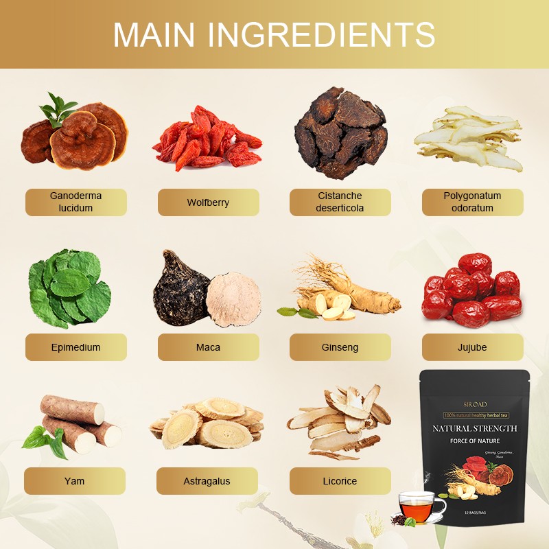 Natural Chinese Herbal Men's Vitality Energy Tea Maca Root Ginseng Wolfberry Fertility Tea Kidney Nourishing Detox Tea