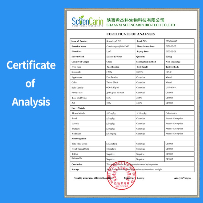 Senna Leaf Extract Manufacturer - 15% Sennosides HALAL KOSHER