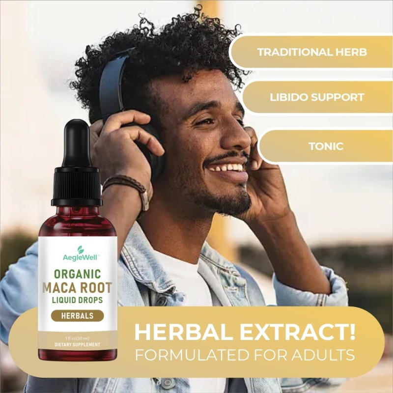 AegleWell Private Label Organic Maca Root Liquids Extract Sports Supplement Maca Root Drops for Enhanced Mood and Natural Energy