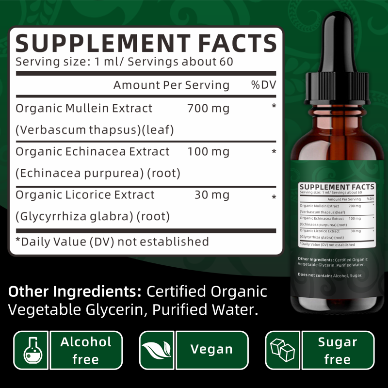 AegleWell OEM Mullein Leaf Drops Liquid Health Supplement Natural Lung Cleanse Detox Mullein Extract Drops