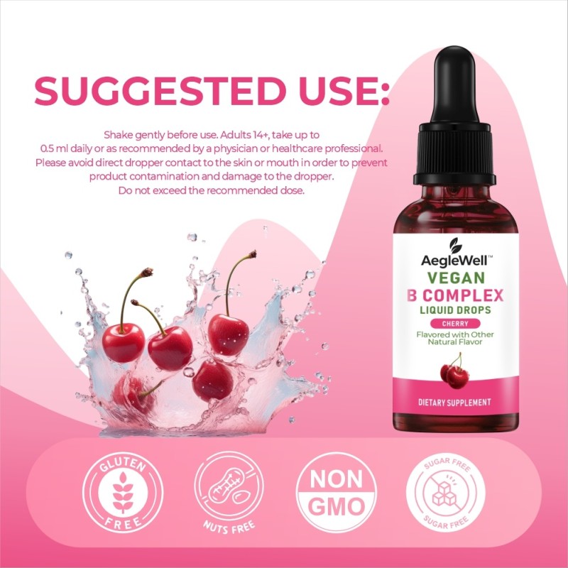 AegleWell Private Label  Vegan B Complex Liquid Drops High Absorption Supplement Increase Energy&Focus,Support Brain Health