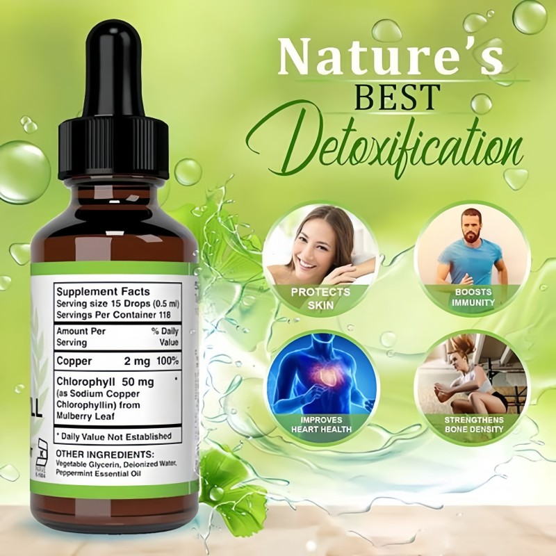 OEM Customized Label Liquid Chlorophyll Drops Bulk Organic Vegan Chlorophyll Liquid Drops Supplement