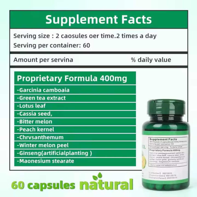 Natural Weight Control Supplement Capsules Green Coffee Bean and Garcinia Cambogia Capsules