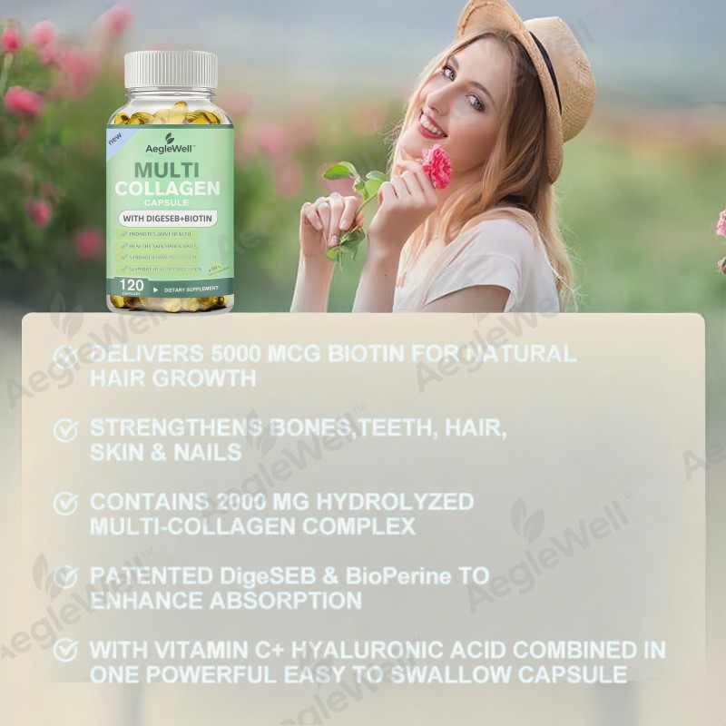 AegleWell Best-selling OEM ODM Softgel Hydrolyzed Multi-Collagen Capsules Factory-Supplement for Healthy Skin and Nails