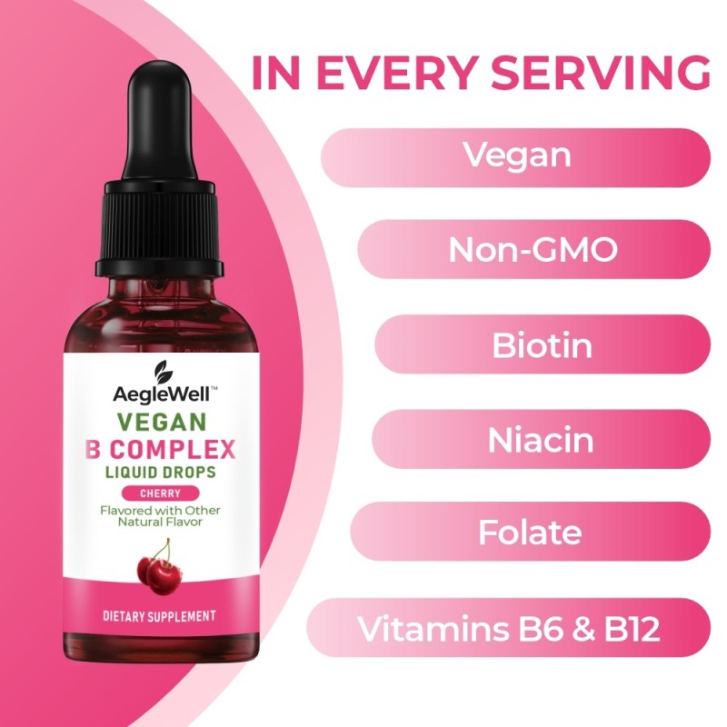 AegleWell Private Label  Vegan B Complex Liquid Drops High Absorption Supplement Increase Energy&Focus,Support Brain Health