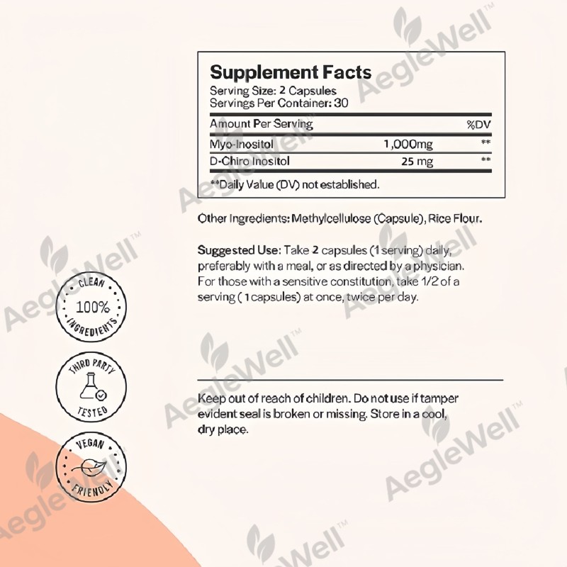 AegleWell Private Label Myo-inositol and D-chiro Inositol Capsules Ovarian Support Supplement Hormone Balance 60 Capsules