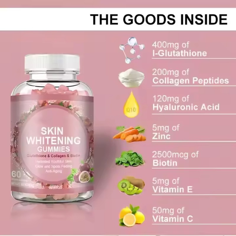 Skin Whitening Gummies L-Glutathione Hyaluronic Acid Gummies Collagen Gummies