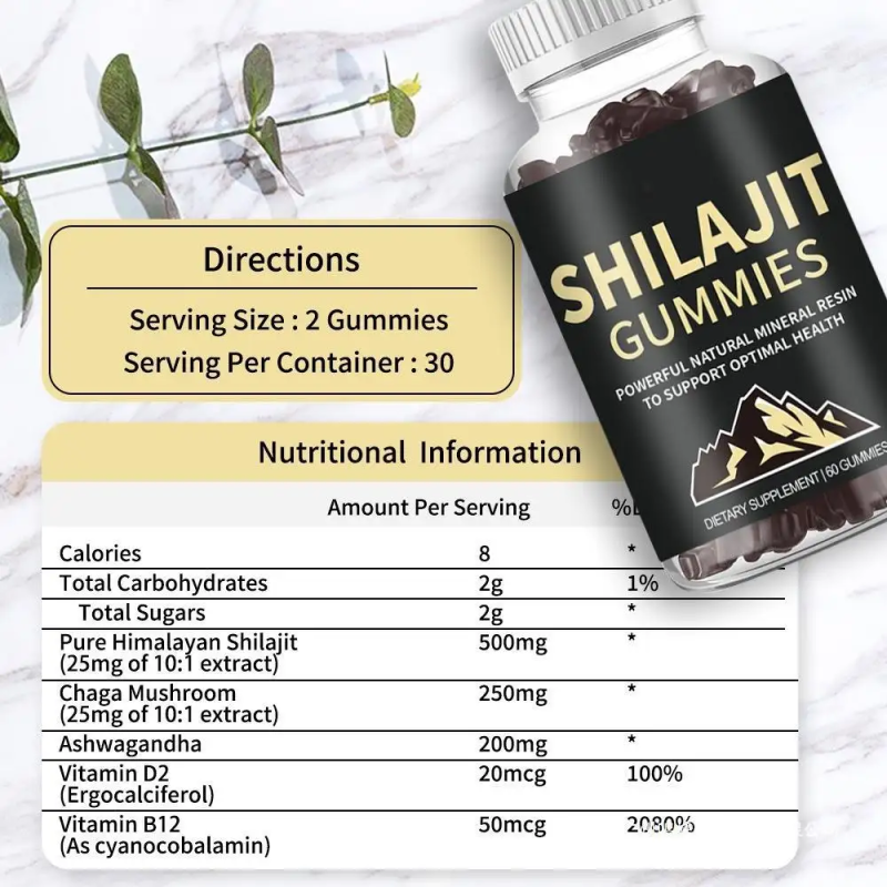 OEM ODM Shilajit Gummies 5 in 1 Supplement with Chaga Mushroom and Ashwagandha With Vitamins Private Label